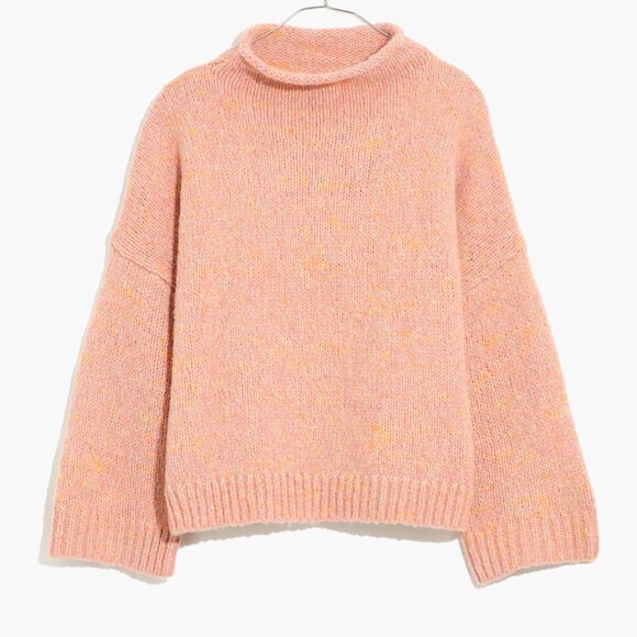 NWT Madewell Varina Wool Alpaca Blend Mockneck Sweater in Marled Cottoncandy M - Picture 2 of 13